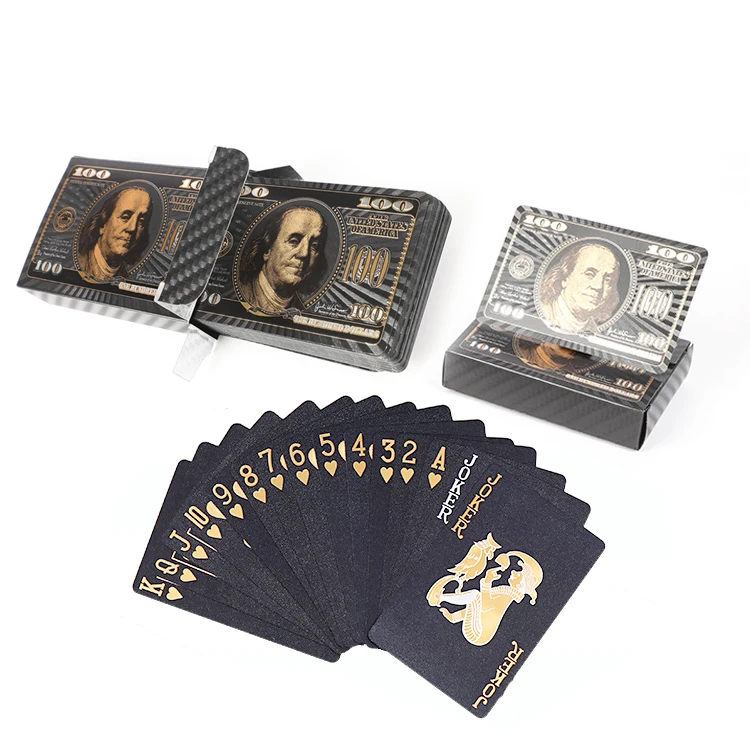 Customised Plastic USA Dollar Pattern Playing Cards casino grade Wholesale Waterproof black Pvc Poker Cards