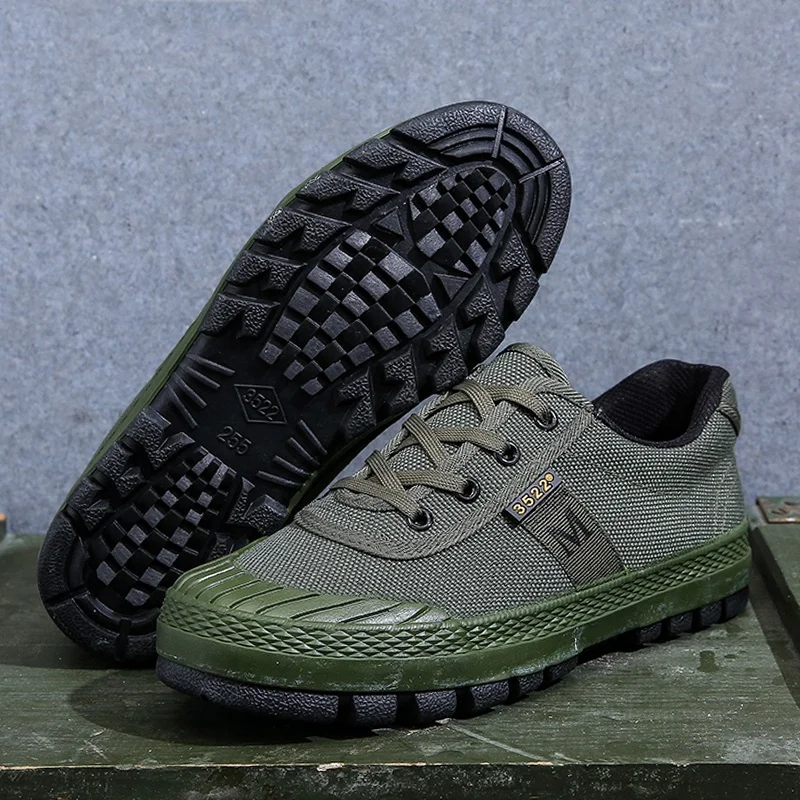 Wholesale Breathable Rubber Lace Up Canvas Green Shoes For Outdoor Construction Site Work And Farmers