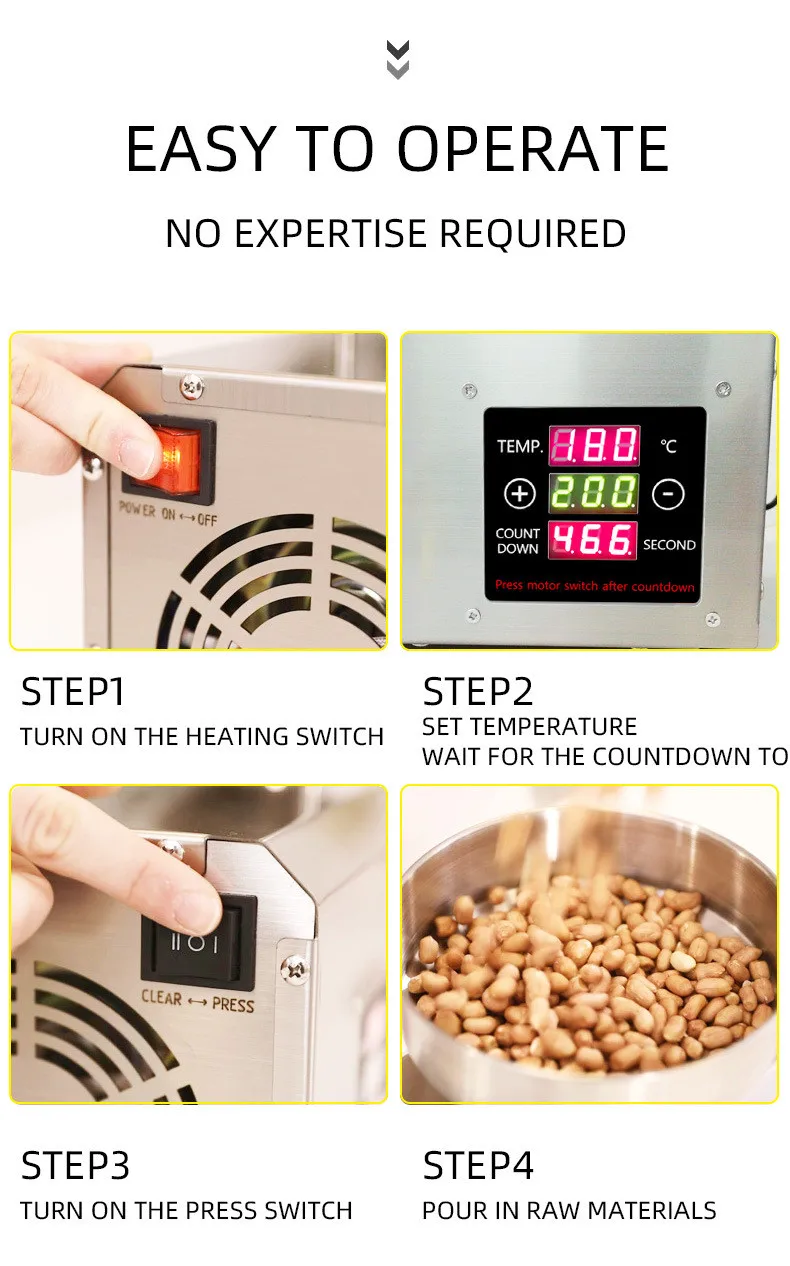 3-6kg Automatic Household Sesame Peanut Sunflower Seeds Oil Pressing Extracting Milling Machine/ Oil Press Machine