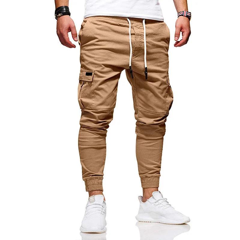 Mens Cargo Pants Slim Fit Gym Sweatpants Workout Drawstring Cotton Trousers with Pockets