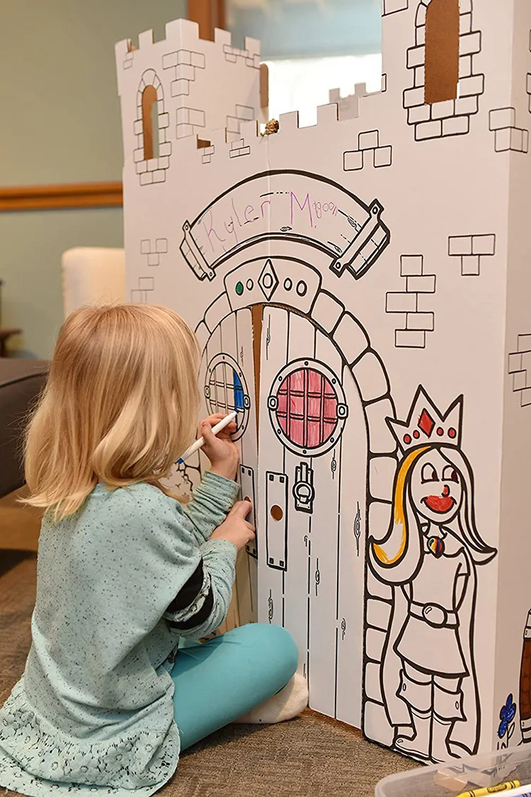 Fairy Tale Castle Kids Art Craft Indoor Outdoor Fun Color Draw Doodle Decorate Personalize a Cardboard Fort Age 3+ White