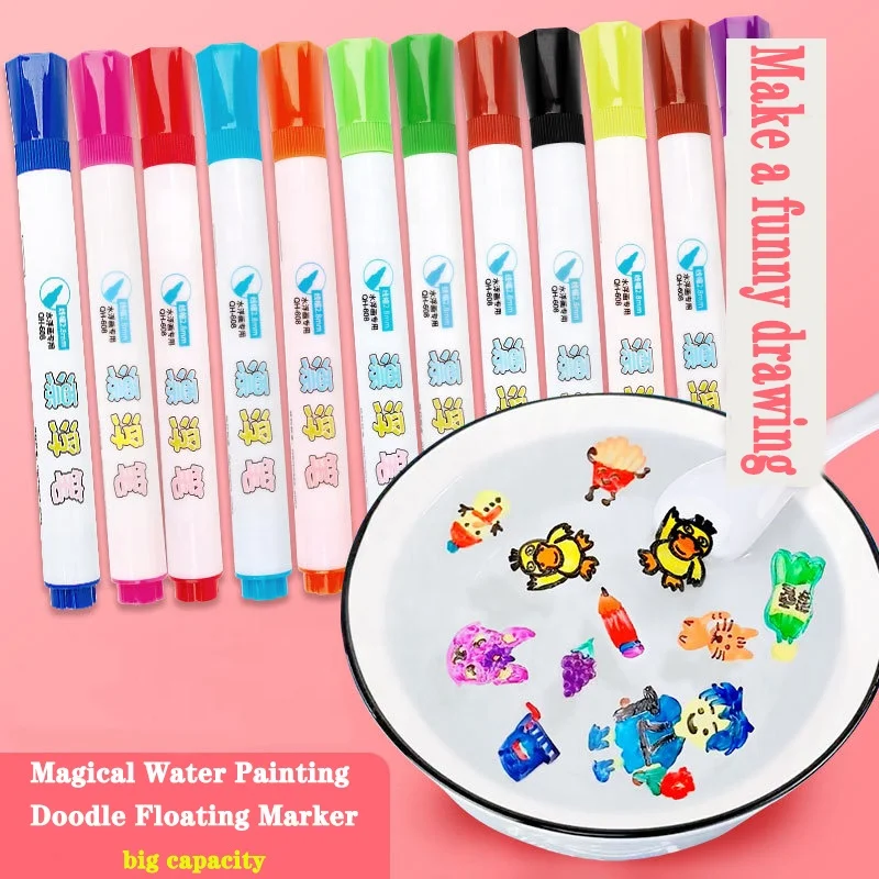 JE 8pcs Whiteboard Markers Magic Water Floating Ink Painting Pens, felt tips DIY graffiti pen for kids DIY drawing set
