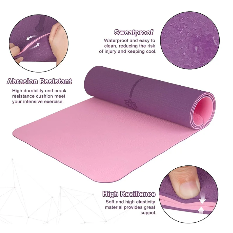 Custom Print Eco Yoga Mats Large 80cm Home Gym Exercise 8mm Foldable Yoga Mat TPE With Strap