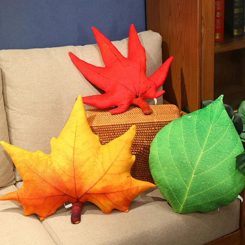Simulated Leaf Pillow Cartoon Maple Leaf Ginkgo Green Leaf Plush Toy Cushion Sofa Plant Prop Waist Pillow