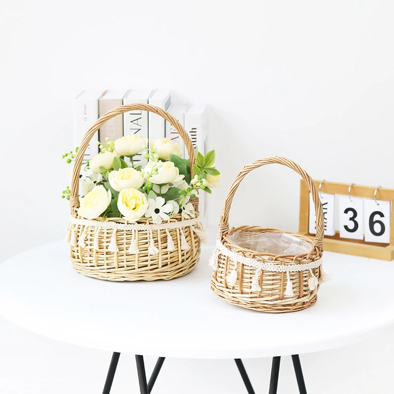 Handmade woven willow wicker and woodchip basket decorative gift baskets hamper with handle