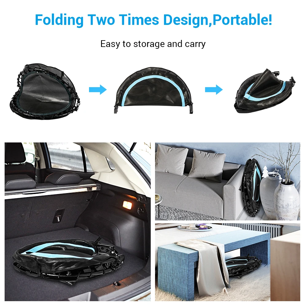 Onetwofit Hot Selling Fitness Rebounder Small 36 inch Indoor Trampoline Playground Rides Bungee Jumping in Black & Blue