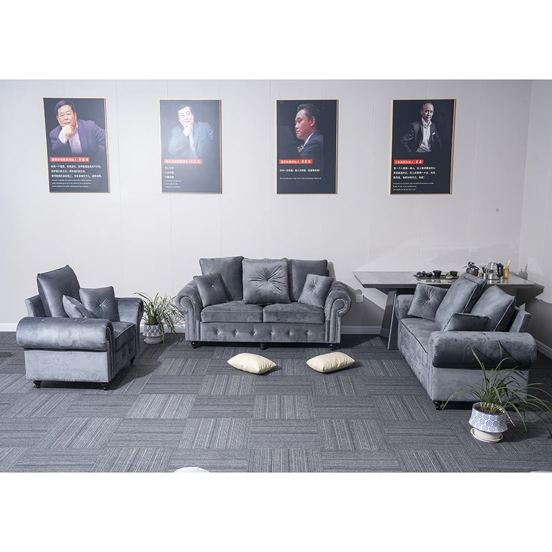 Stationary Sofa 3+2+1 Sofa Set  Modern Design Grey Color Fabric Living Room Furniture