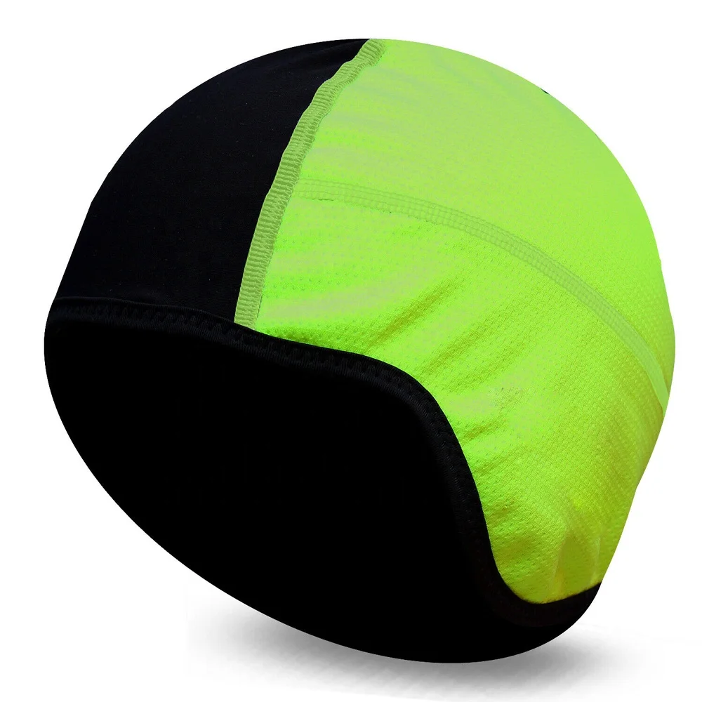 Легкая термозащитная шапка под шлем с черепом для езды на велосипеде и бега-зимняя велосипедная шапка-черная неоновая головная уборка Hi viz