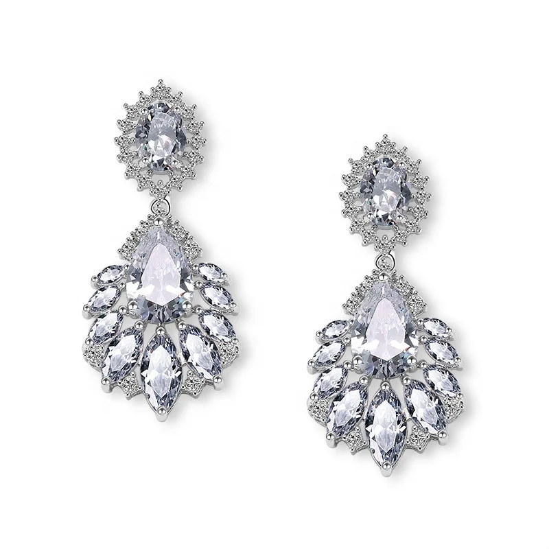 RAKOL EP363  Elegant Chandelier Cubic Zirconia Earrings Gorgeous Crystal Stones Dangle Luxury Bridal Earrings for women Jewelry