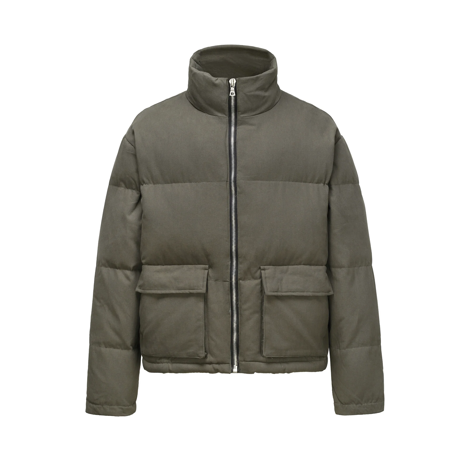 QYOURECLO Custom Logo Zipper Duck Goose Winter Thick Heavy Cropped Blank Unisex Zip Up Men Down Puffer Jacket