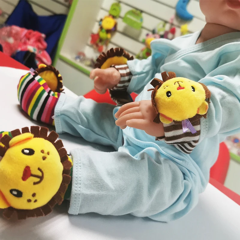 
customization Animal Head Stationery Plush Striped Socks Baby Wrist Belt Bell Socks Foot Bell Baby Toys 