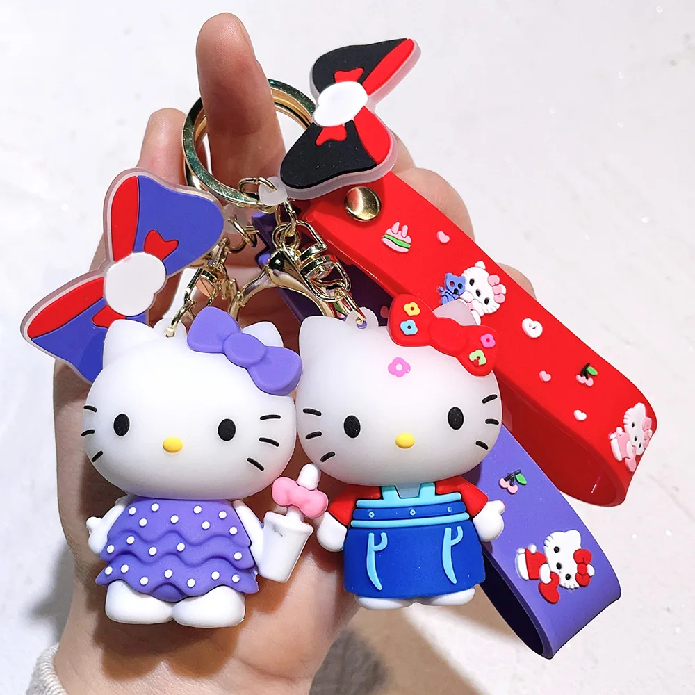3d Pvc Cute Cartoon Kawaii Anime Cat hello Kitty Keychain Couple Bag Pendant Toy Doll Keyring Birthday Gift silicone key chain