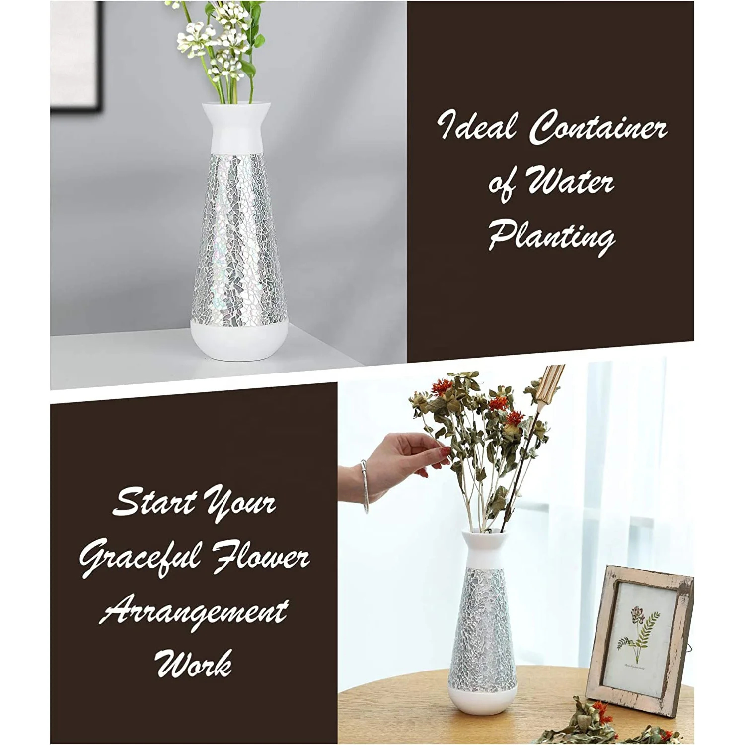 Custom Mosaic Design Decorative Vase Modern Elegant Curved Shaped Office Desktop Living Room Glass Mosaic Resin Vase Flower Vase