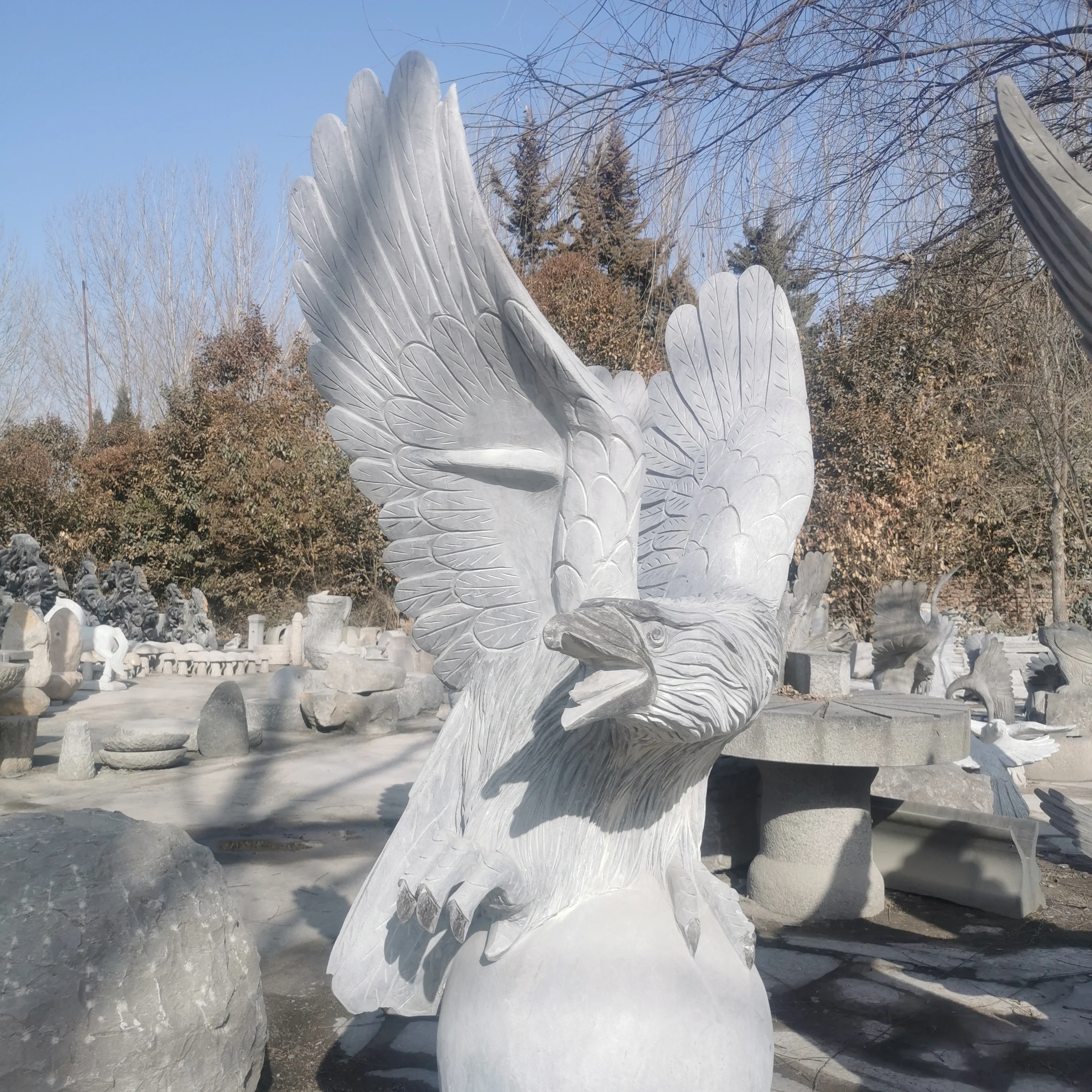 Carved gray Granite stone animal sculptures carvings eagle statues for garden