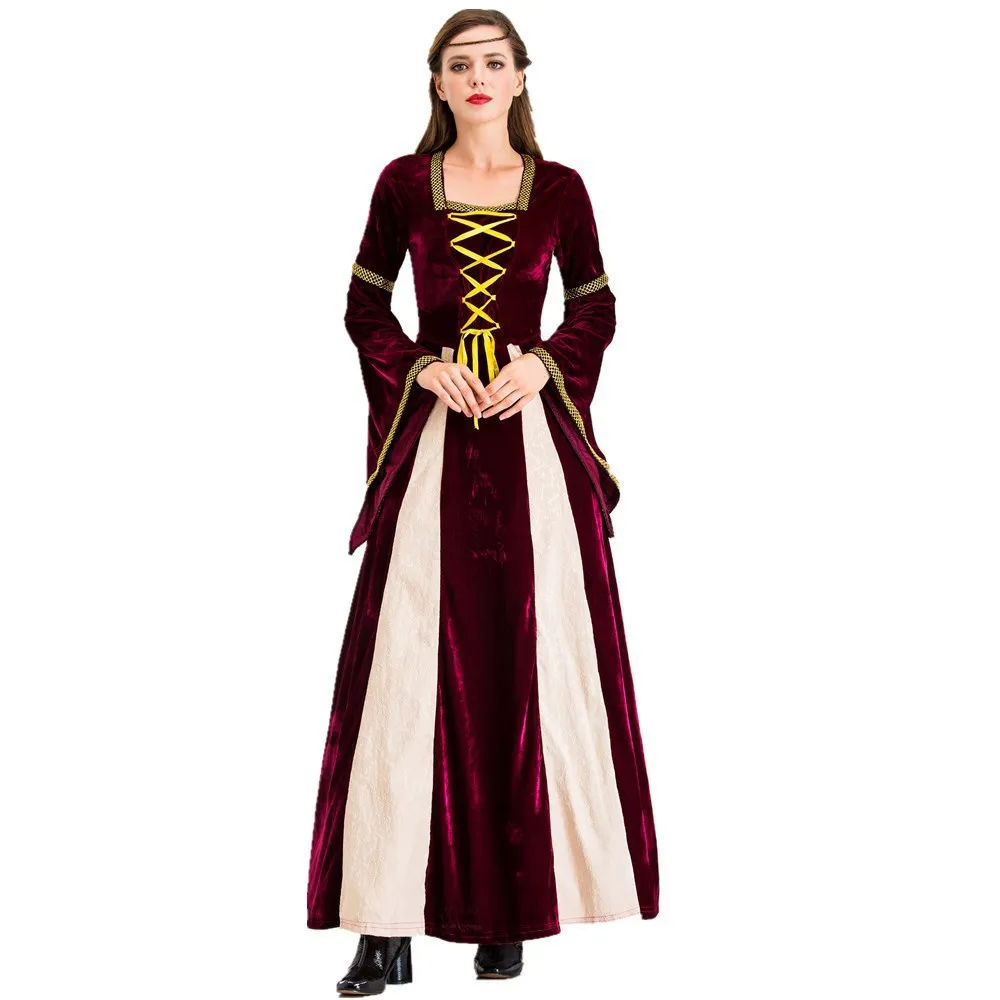 Retro Medieval Costume Dark Green Aristocratic Dress Cosplay Costume Adult Stage Performance Clothing Dress ecoparty