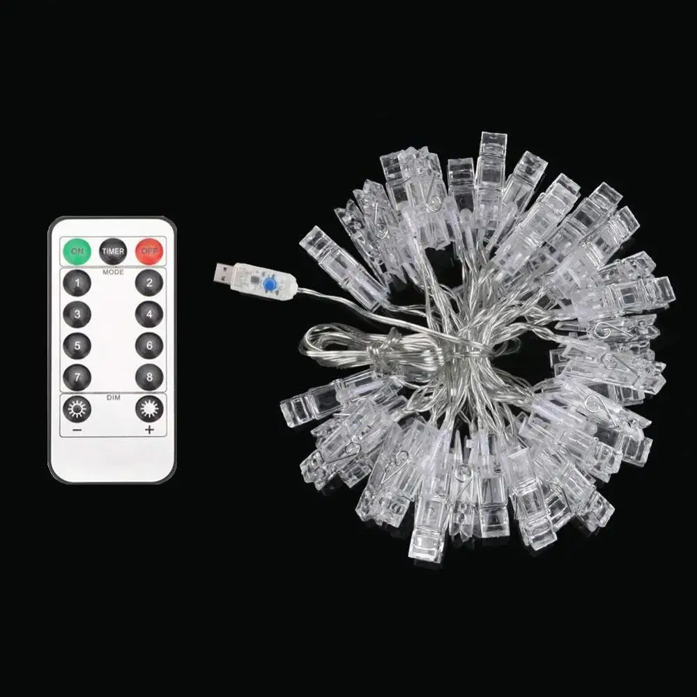 Led Photo Clip String Lights USB Powered Photo Clips String Lights with Remote Timer Cards Pictures Holder for Christmas Wedding