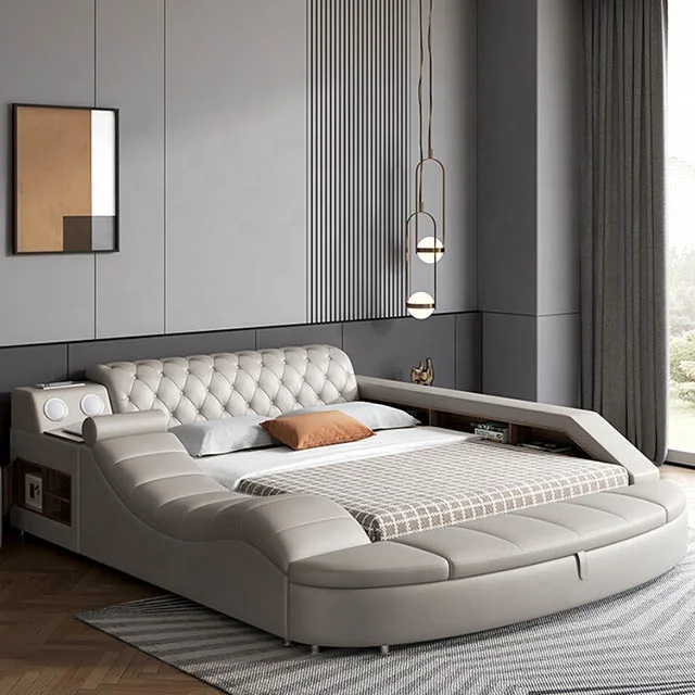 Multifuncional King queen Double Size Smart Bed With Storage Massage Sofa Functions Bed Bedroom Furniture set with speaker USB