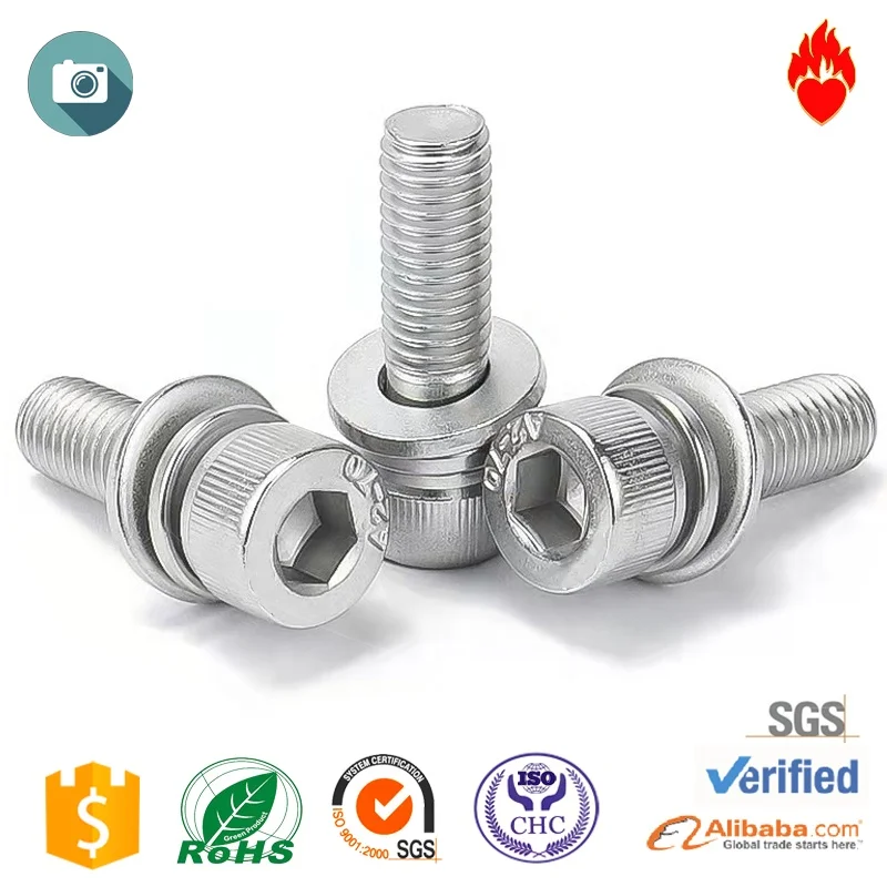 M3M4M5M6M8 12.9 level hexagonal three combination screws self-belt pad bumper pad screw cylindrical bolts