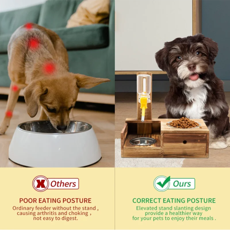 Elevated Dog Bowl Multifunction Wood Elevated Pet Bowl Cat And Dog Food And Water Stand Pet Feeder Bowl Water Bottle