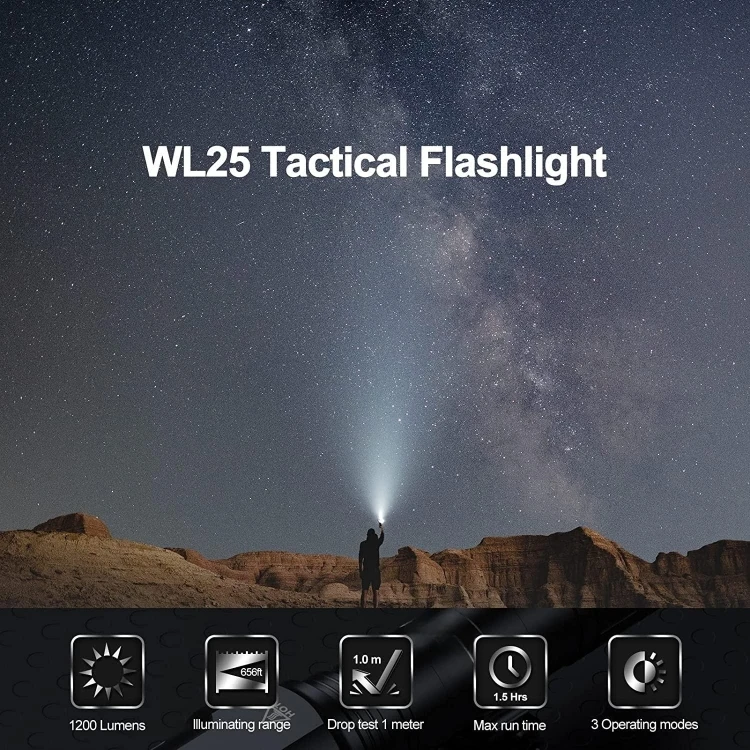 WL25 1200 Lumen Flashlight Hunting Light Super Bright Zoom Flashlight with Pressure Switch