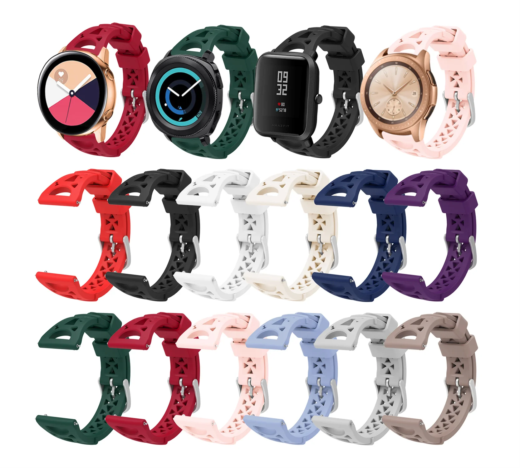 hollow out design iron tower pattern breathable silicone sport watch band for apple samsung galaxy watch 5 4 3 active 2 strap