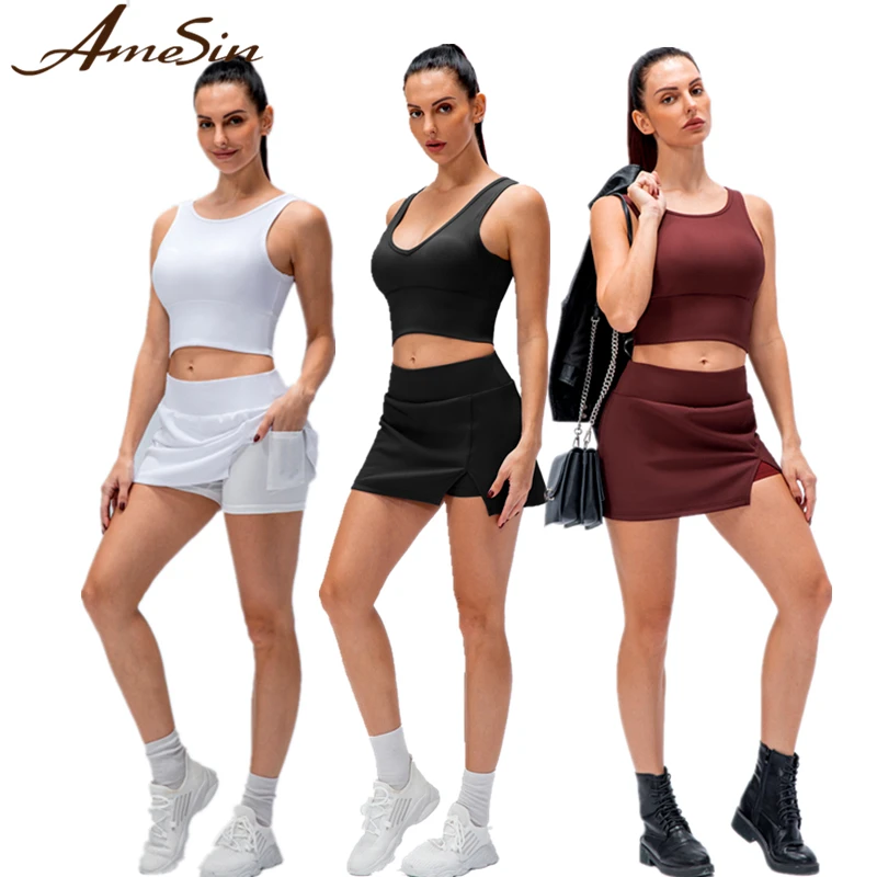 FREE SAMPLE High Waist Ribbed Yoga Pants And Bra Set Shorts Sexy Girl Netball Sport Skirt
