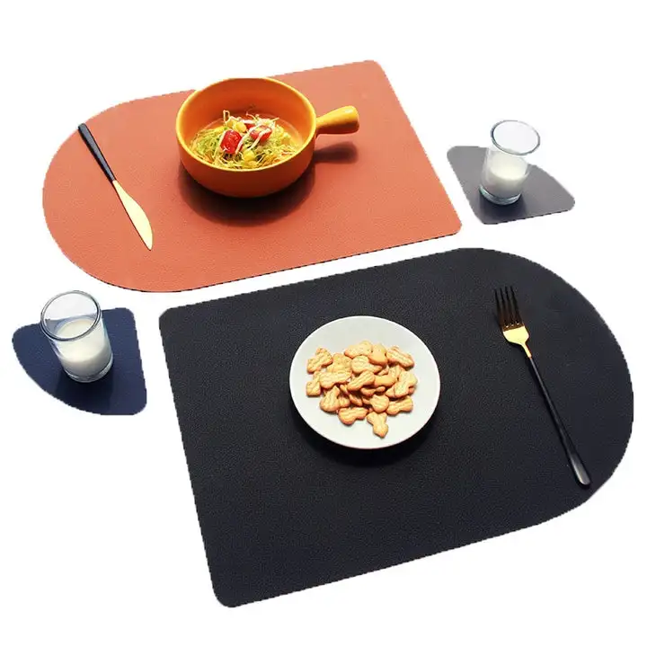 Hot Sale Wholesale Good Texture Design Nordic Leather Table Mat Placemat Irregular Pu Leather Table Pad