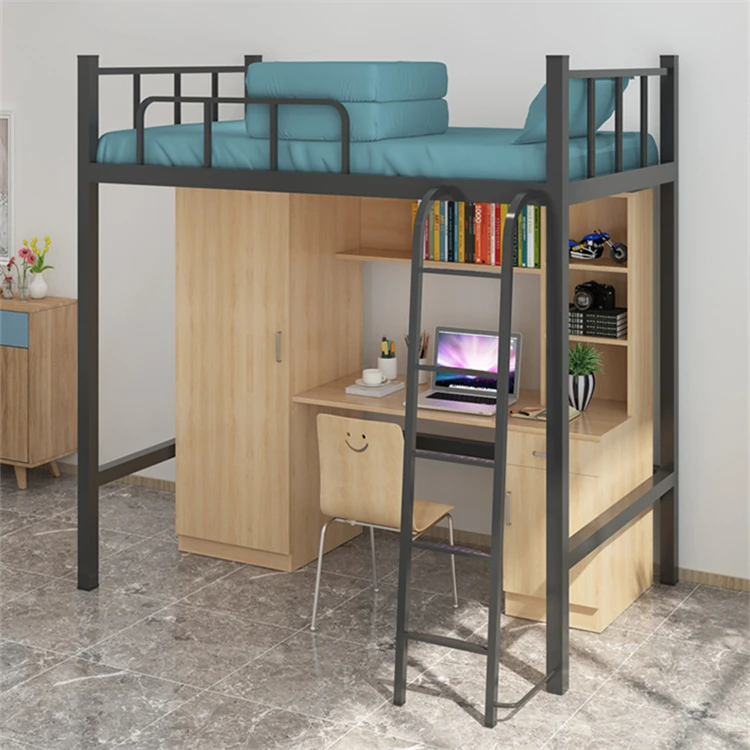 School Dormitory Furniture Children Wooden Double Metal Comfortable Student Bunk Bed with Desk Storage