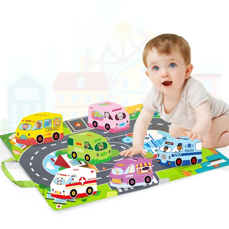 Soft Baby Toys Vehicle Cars with Play Mat Storage Bag Toddlers Educational Baby Toy Cars Set Gift for Boys Girls