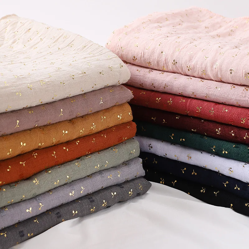 Malaysia Muslim Women Gold Foil Wrap Hijab Ladies Cotton and Linen Shining Bronzing Printing Scarf