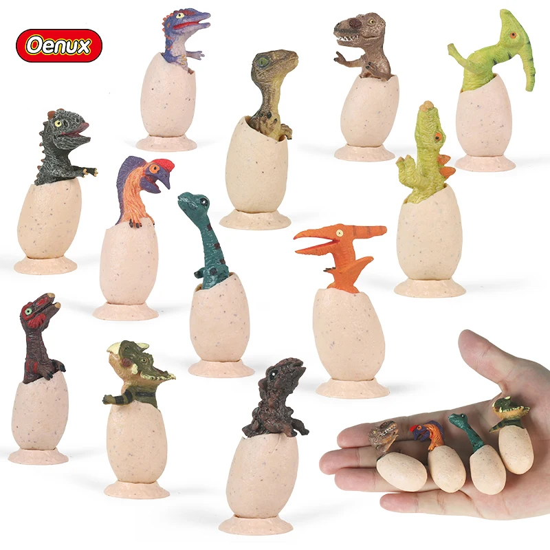 Oenux Wholesale Soft TPR Miniature Dinosaur Eggs Play Set Stegosaurus Carnotaurus Model Cake Toppers Kids Toy