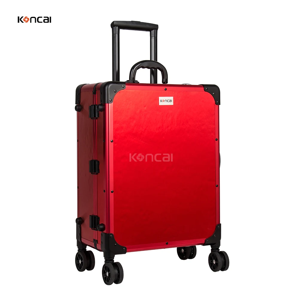 KONCAI Christmas cosmetic case with light mirror travel rolling vanity box make up trolley beauty professional makeup case