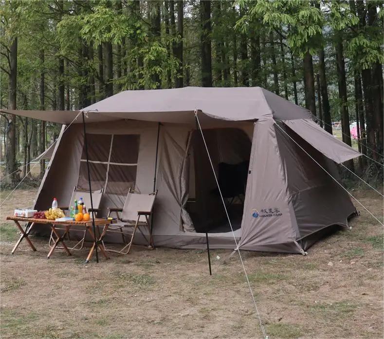 Automatic tent Outdoor camping two rooms one hall large foyer comes with three color atmosphere lights roof ridge tent