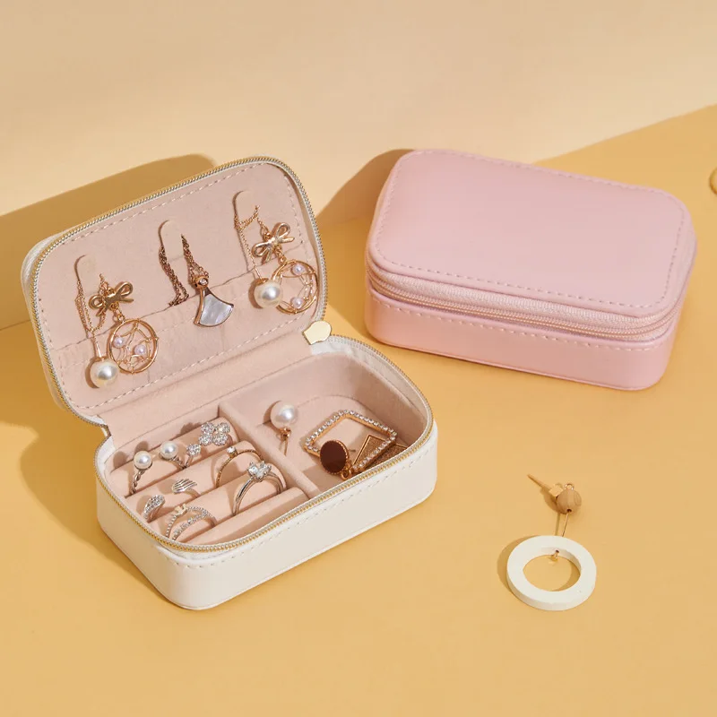 
amazon product Mini Jewelry Bag Portable Travel Jewelry Storage Box Leather Creative Jewelry Storage Box Small 