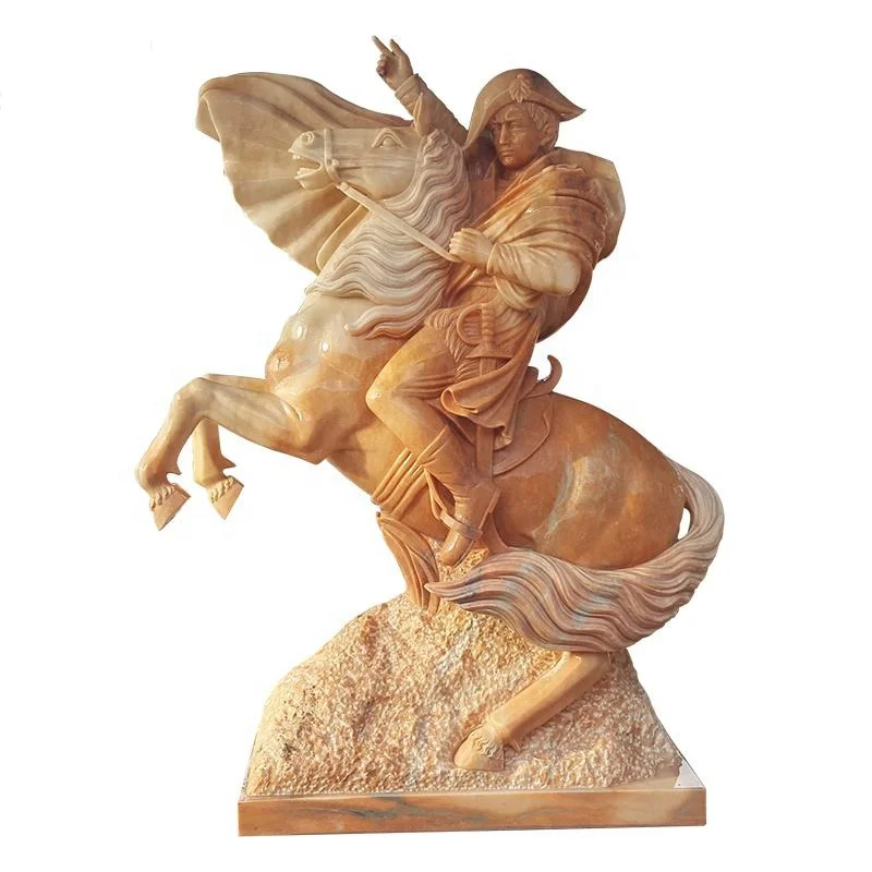 Shengye outdoor garden decorative stone carving famous hand-carved sunset red marble Napoleon riding sculpture park ornaments