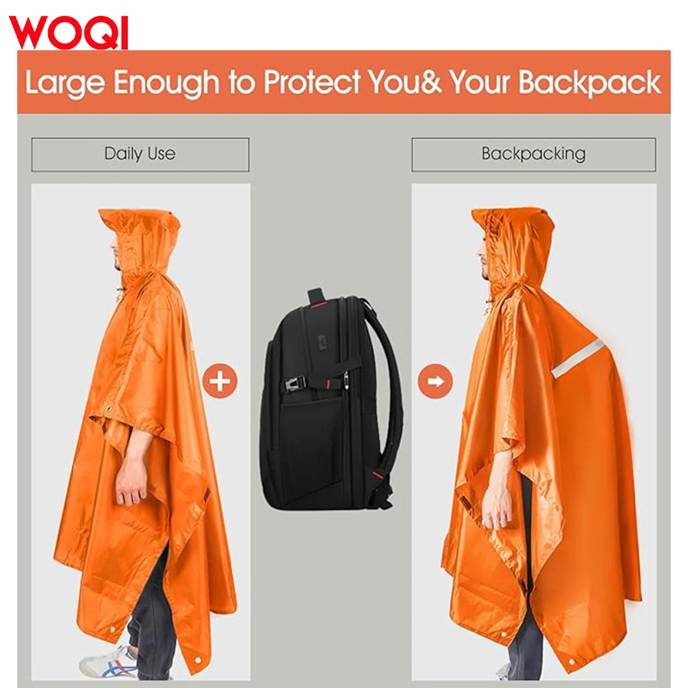 WOQI Three in one multifunctional waterproof raincoat, wear-resistant polyester adult bicycle raincoat with reflective strip