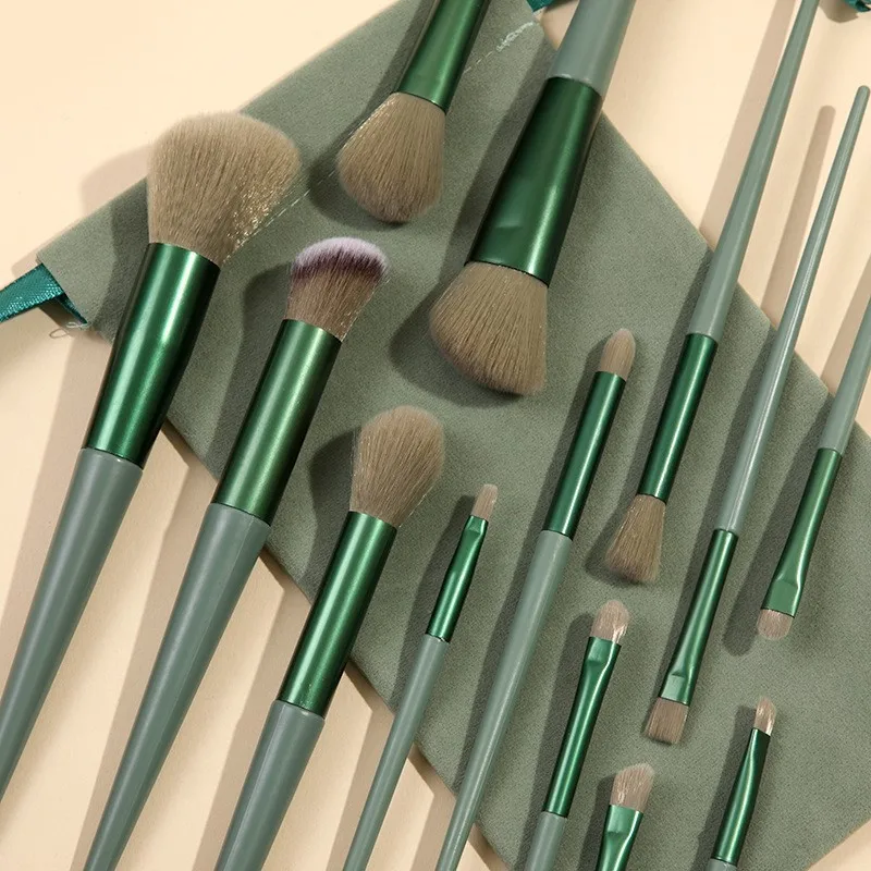 Wholesale Makeup Brushes Set 13pcs Dark Green Custom Logo Cosmetics Make up Tools Powder Foundation Eyeshadow Brush