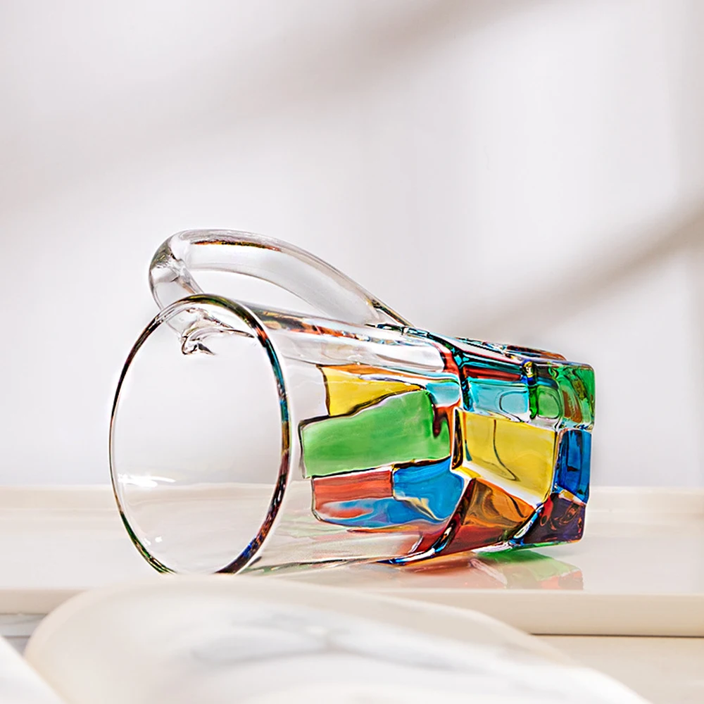New Design Iridescent Rainbow Crystal Beer Glass Multicolor Aesthetic Glass Cups With Handle