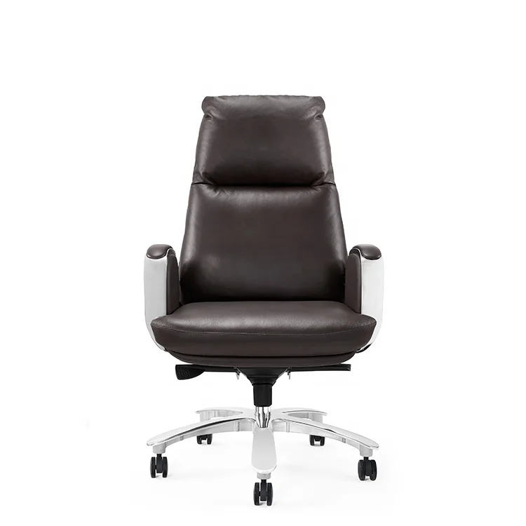 High Back Luxury Wood Office Furniture President Swivel Chair with Aluminum Alloy Base Chair Leather