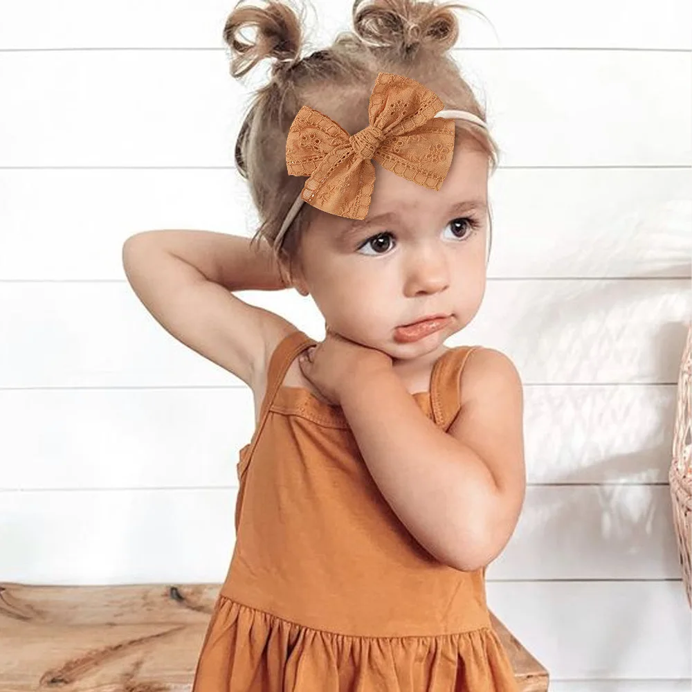 Newborn Lace Solid Floral Eyelet Cutout Pink Heather Yellow Mint Coral Peach Aqua Soft Cotton Embroidery Eyelet Fabric Bow