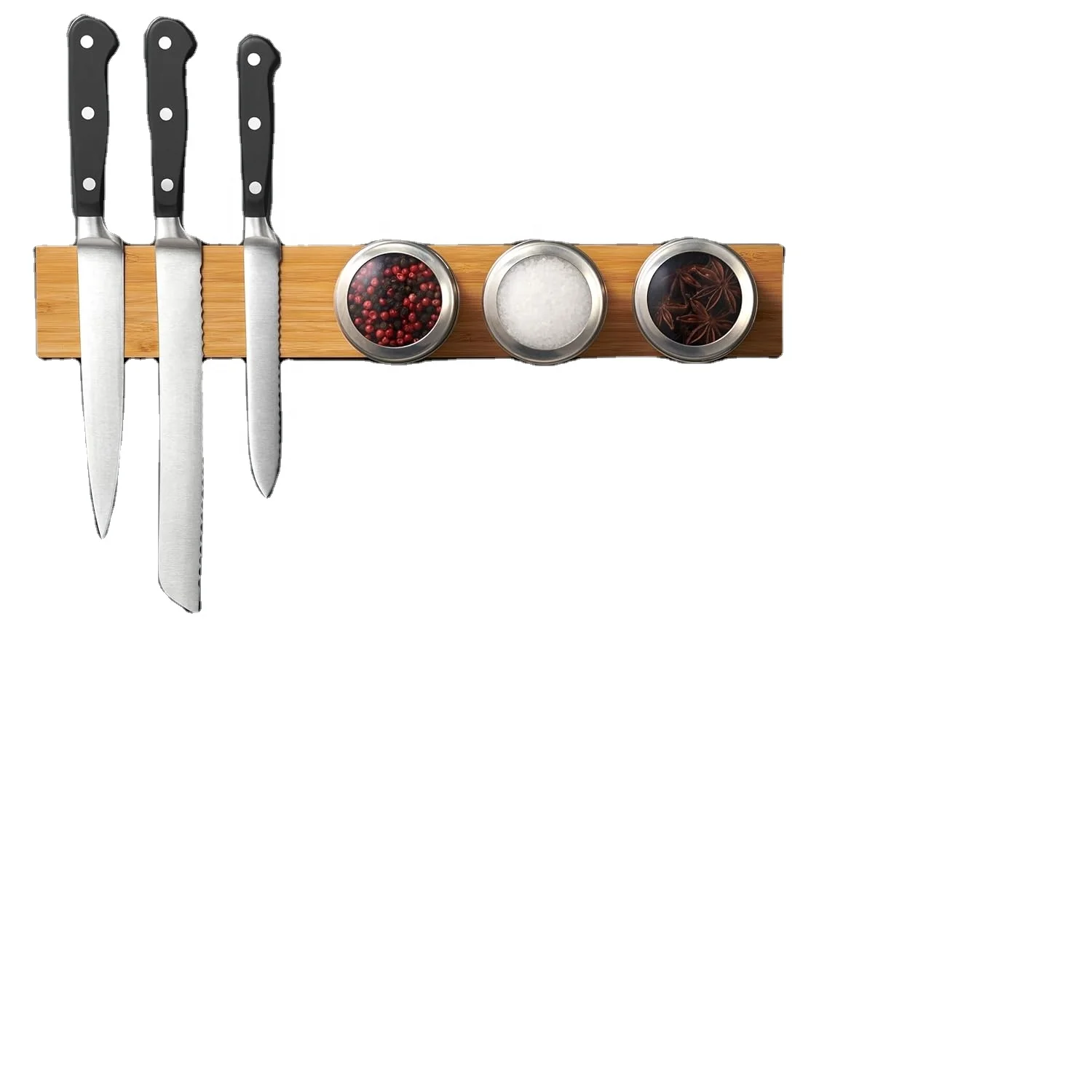 Small Magnetic Strip 100% Solid Bamboo Knife and Holder Organiser Wholesale Kitchen Utensils