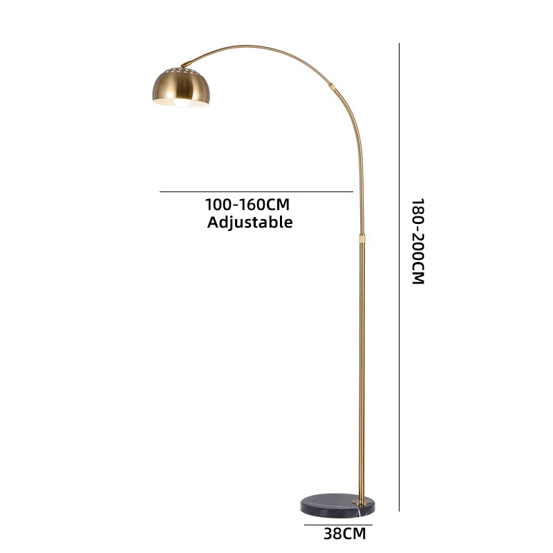 Modern Antique Brass Floor Lamp with White Shade Arched Luxury Design LED Light Source Metal Lamp Body for Living Room