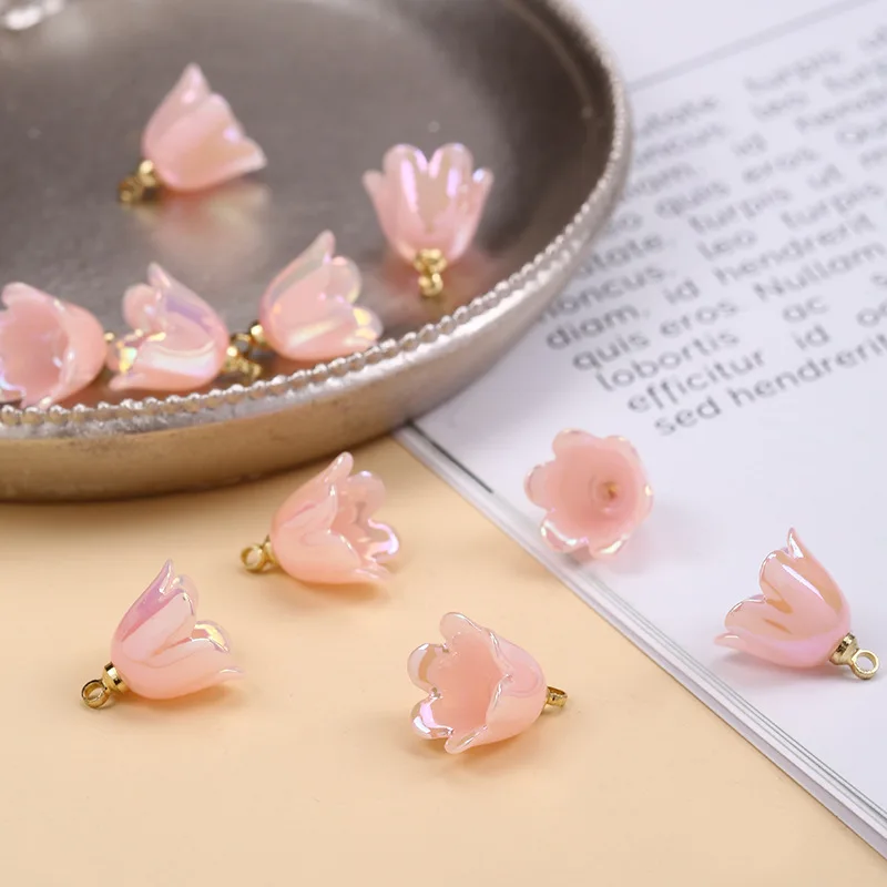 Multicolor Plastic Charms 3D Lily Of The Valley Flower Gold Color Metal Pendants DIY Earrings Women Jewelry