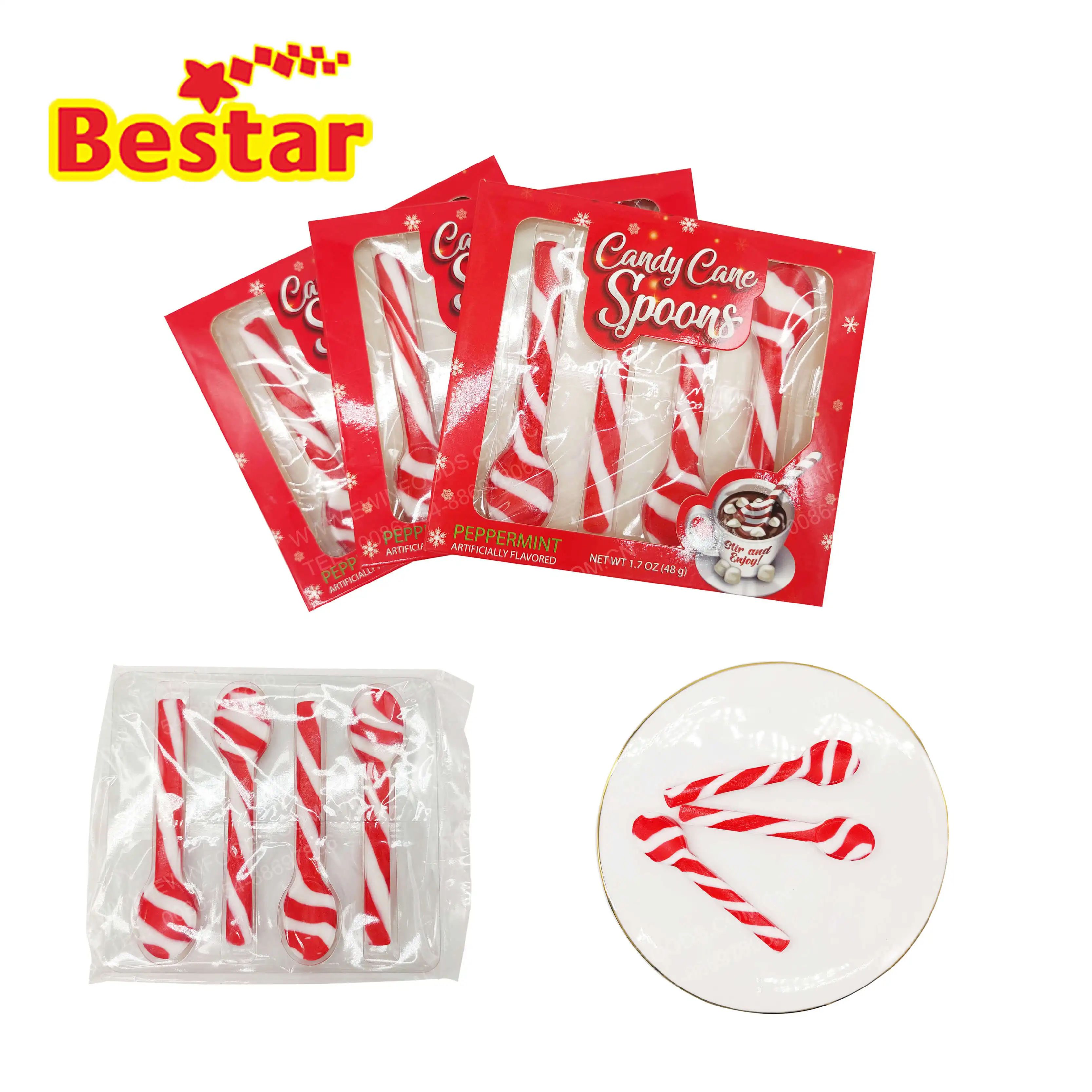 Christmas decoration spoon shape hard candy for sale factory direct candy cane in box peppermint hard candy lollipop