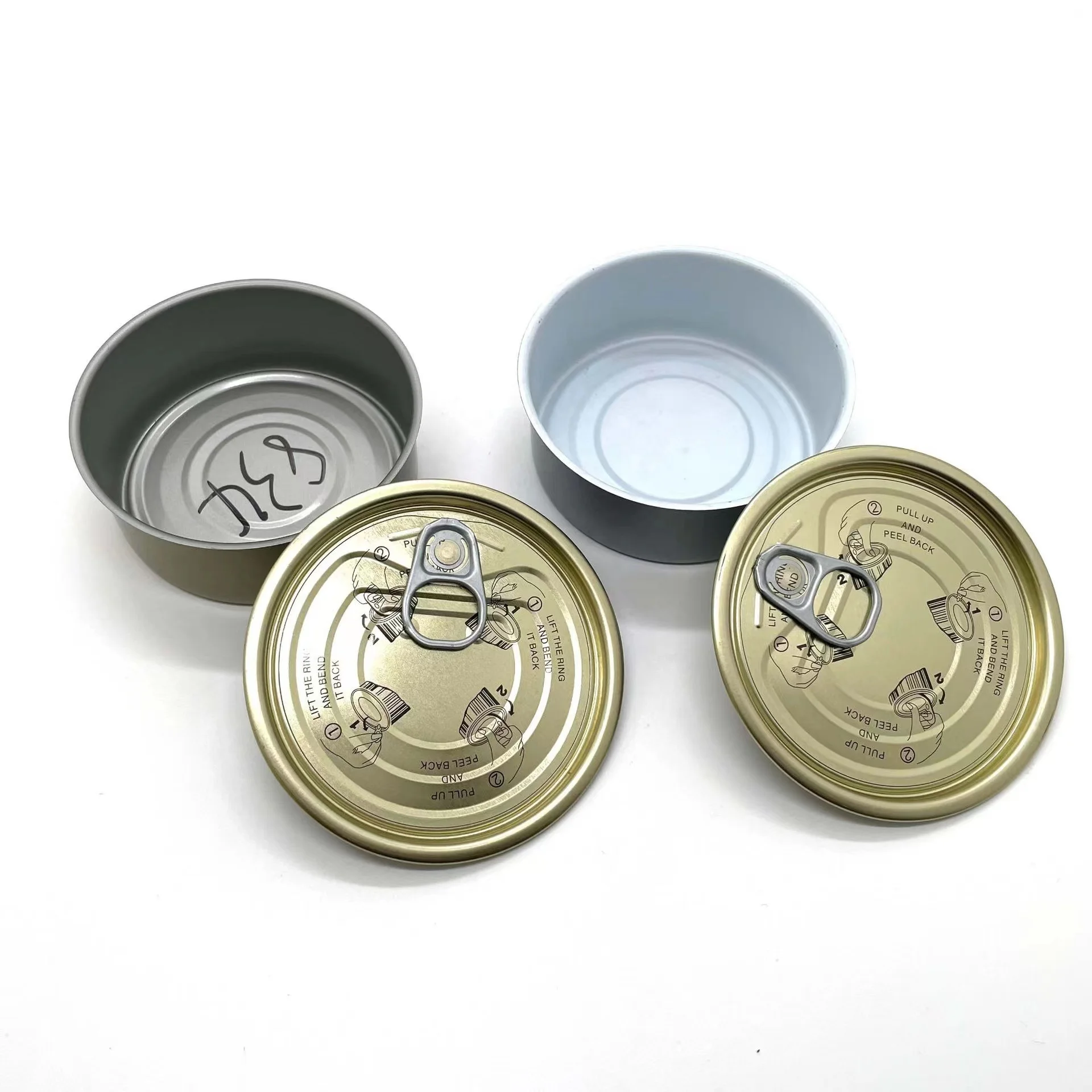 self sealing plain round 2-piece tin cans manufacturer labeling canister with eoe lids cover for tuna pet food canning