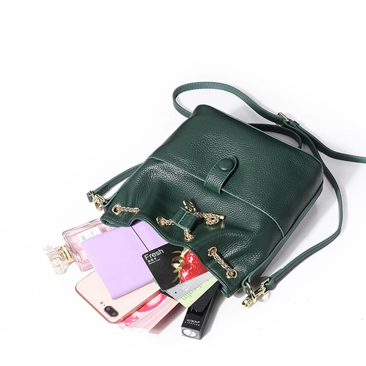 2021 New Style Bucket Bag Genuine Leather Ladies Bag fashion  Handling System with Drawstring Hasp Cross-body Handbag for Women