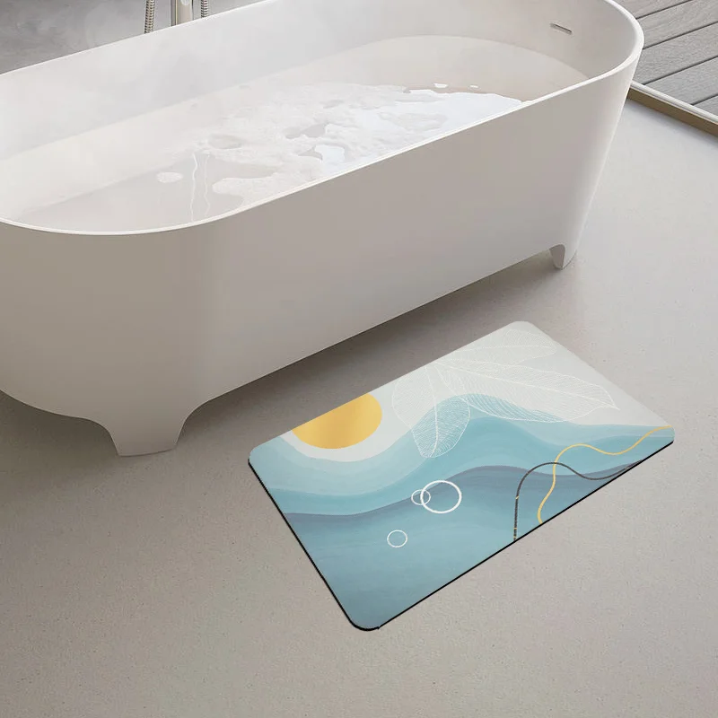 High Quality High End Pattern Mutil Fucational Anti Slip Fast Drying Diatomite Bathroom Rug Bath Mat