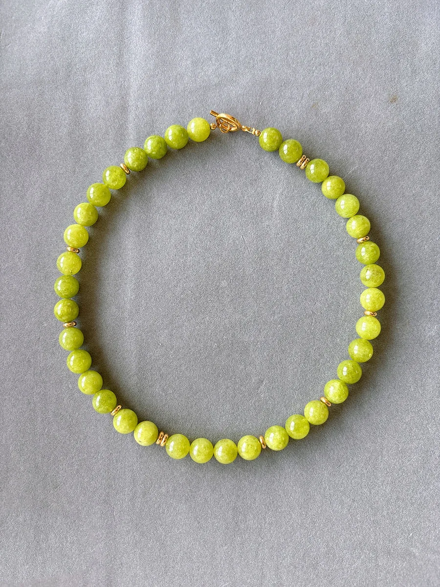 Woying Summer Jewelry Green Natural Stone Pendant Necklace fashion beaded necklace
