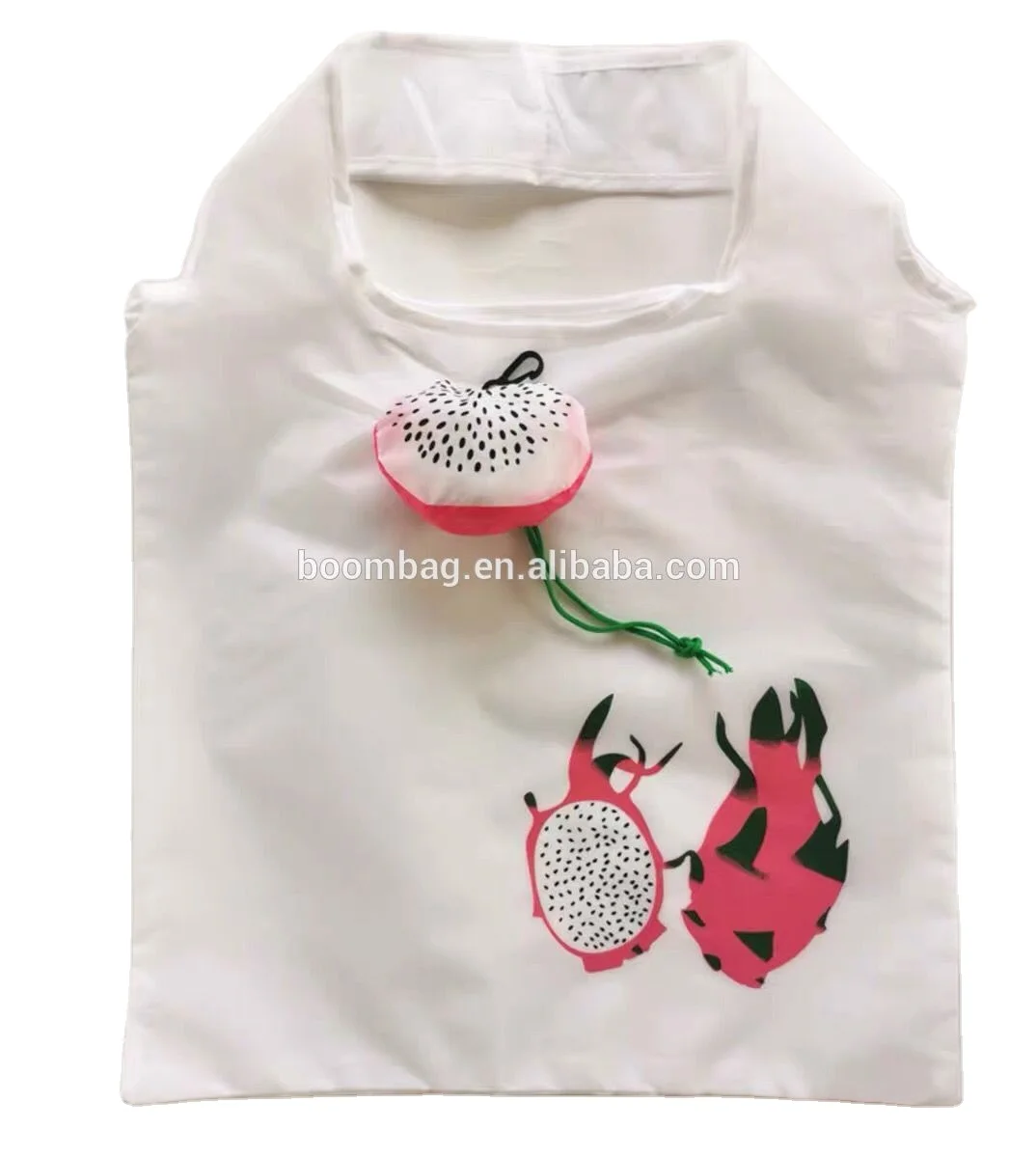Custom Logo Eco-friendly Portable Compact Pitaya Dragon Fruit Shape Polyester Folding Reusable Shopping Bag