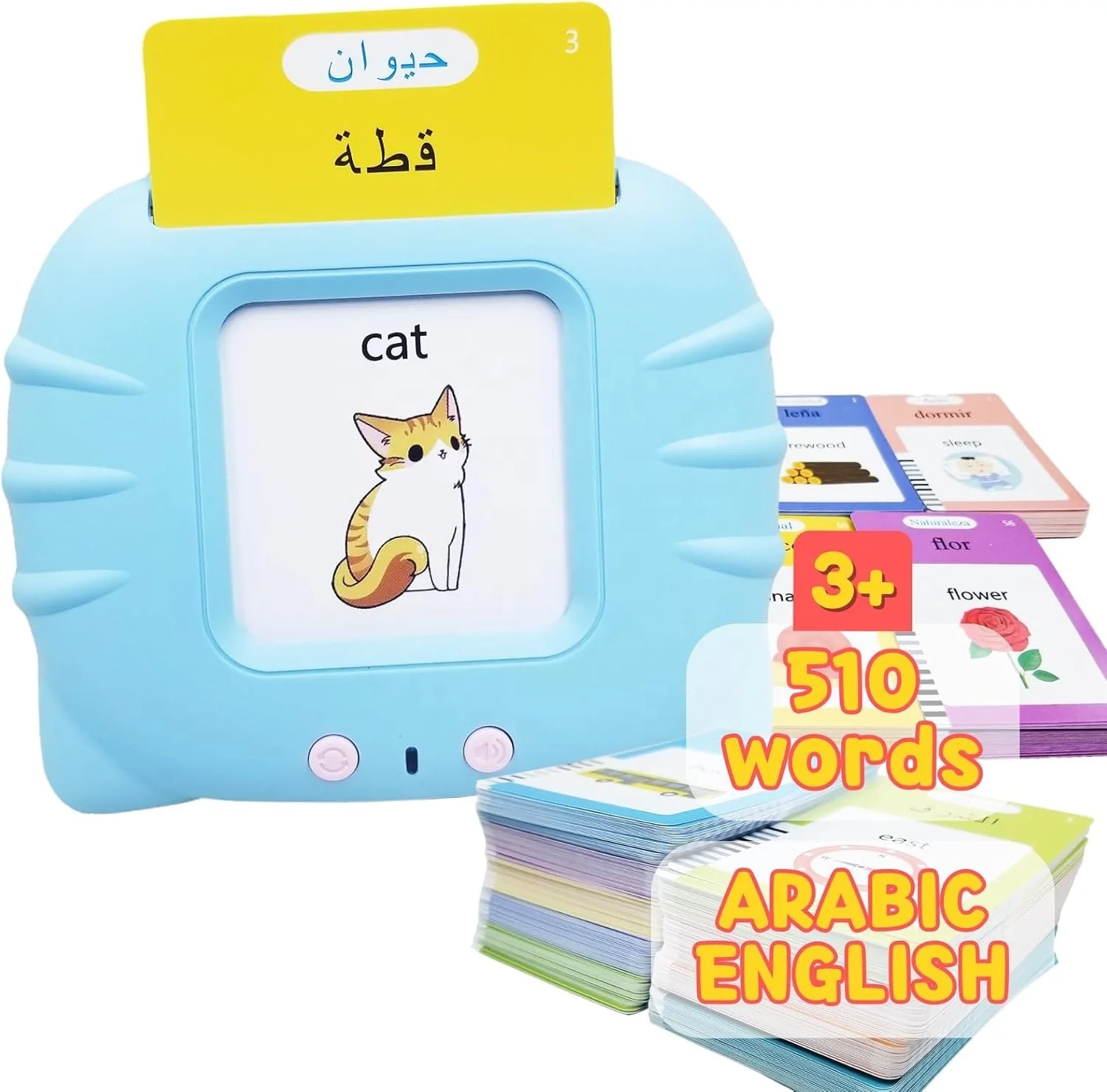 Arabic and English Talking Flash Cards with 510 Sight Words Audible Pocket Speech Early Learning Bilingual Flashcard Toys